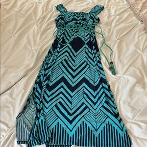 Three Hearts Teal and Black Chevron Kids Casual Dress